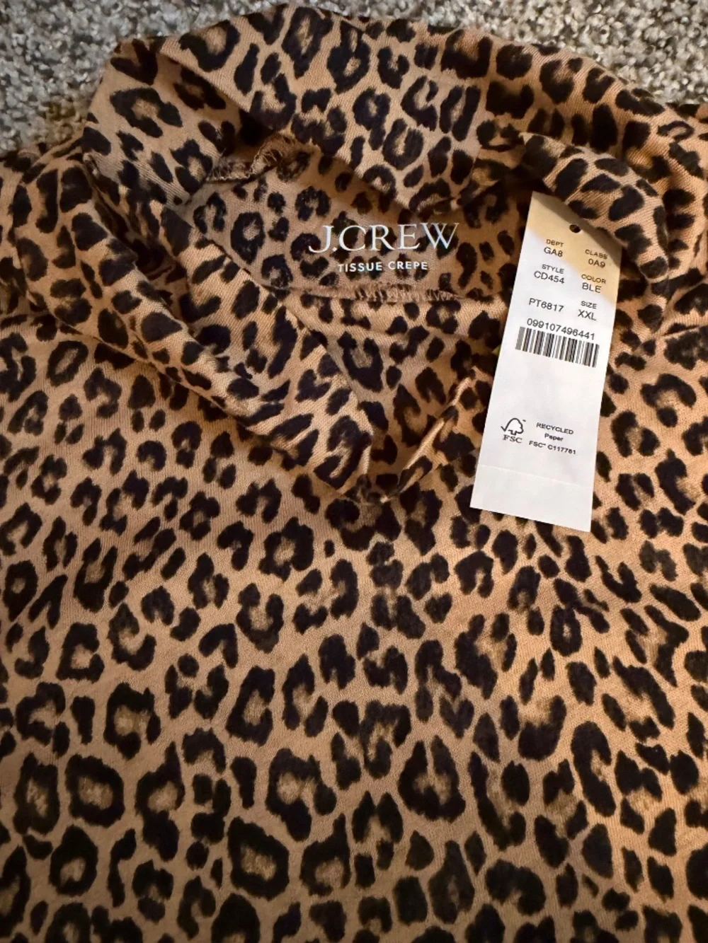 NWT J.Crew Tissue Crepe Turtleneck LS T-Shirt Size XXL - Picture 4 of 6